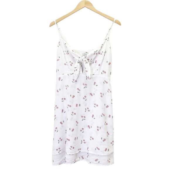 Rails Linen Tie-Front August Sun Dress in White & Red Cherries Print Size Medium - Picture 2 of 16